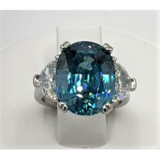 Plat 11.19 Blue Zircon and diamond 3 stone ring