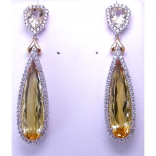 18k WG diamond & yellow beryl earrings