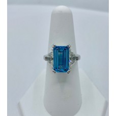 Plat 3 stone diamond and Aqua ring