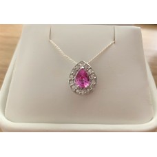 18 karat white gold pear pink sapphhire and diamond pendant 