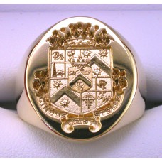 18k YG family crest ring