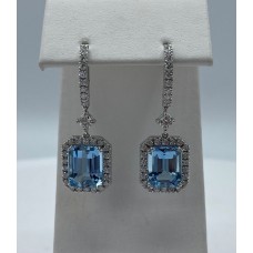 18KWG Custom Aqua and Diamond Earrings