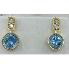 18KYG Diamond and Aqua Earrings