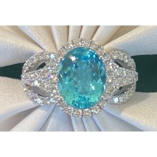 18K White Gold Paraiba and Diamond Ring