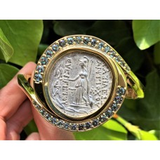 18 karat yellow gold Athena coin/Alexandrite bangle 