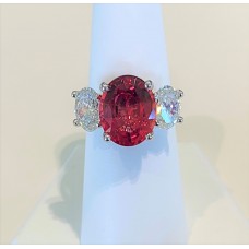 Flame spinel/diamond ring three stone ring 