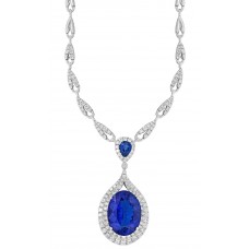 Tanzanite diamond 18k white gold necklace with blue sapphire